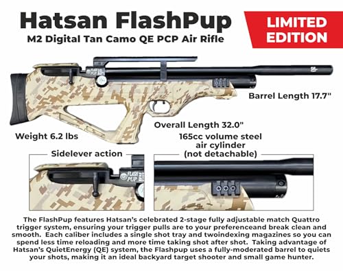 Wearable4U Hatsan FlashPup QE Limited Edition .25 Cal Air Rifle Digital Tan Camo Bundle with Pellets, Targets, and Scope