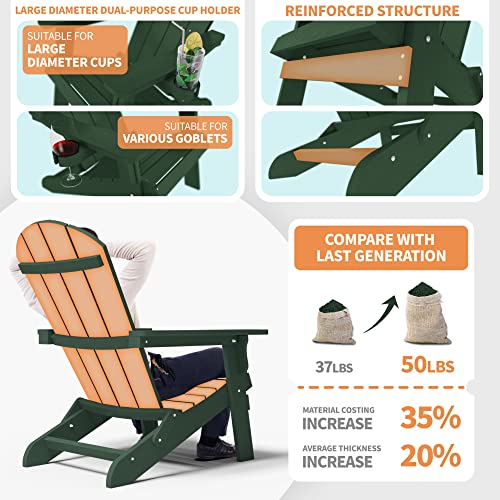 YEFU Foldable Oversized Adirondack Chair Set of 4 with Cup Holder, Weather Resistant, Green