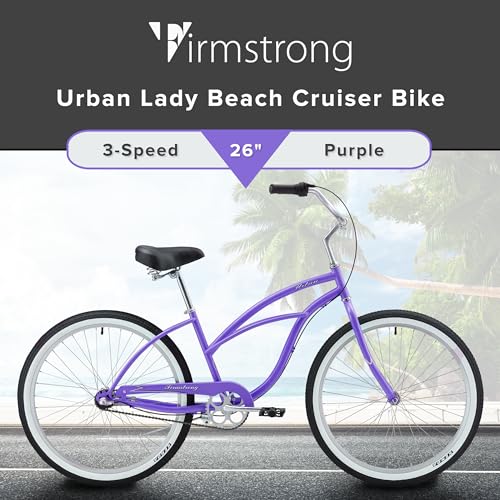 Firmstrong Urban Women's Beach Cruiser Bike 3 Speed 26 Inch Purple w/ Black Seat/Grips