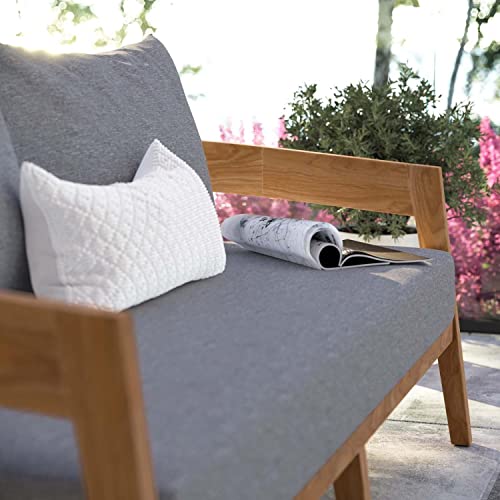 Modway Brisbane Modern Teak Wood Fabric Patio Loveseat Natural Gray