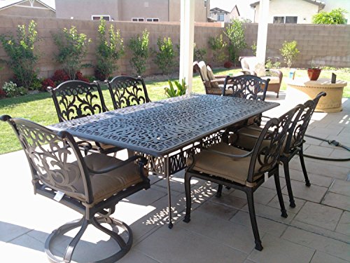 theWorldofpatio Mandalay 7pc Cast Aluminum Outdoor Patio Dining Set Antique Bronze