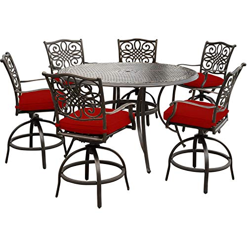 Hanover Traditions 7-Piece Outdoor Dining Set with Red Cushions
