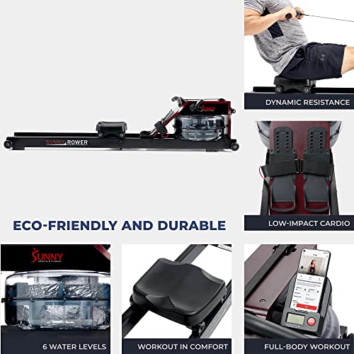 Sunny Health & Fitness Foldable Wooden Water Rowing Machine Black