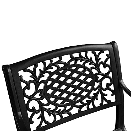 Oakland Living Modern Ornate Outdoor Aluminum 59-in Round Patio Dining Set with Lazy Susan and Six Chairs Black