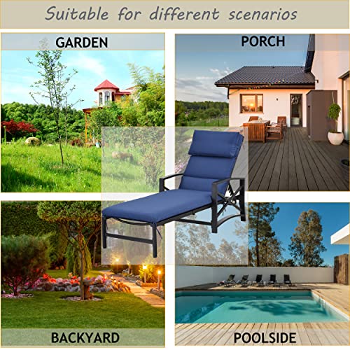 LOKATSE HOME Patio Chaise Lounge Chairs Set of 4 Adjustable with Cushion and Pillow Blue