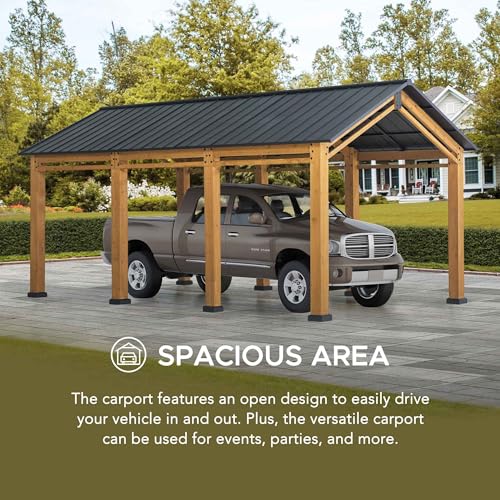 Sunjoy Heavy Duty Wood Gazebo Carport 11 ft. x 20 ft. Black/Wood Color