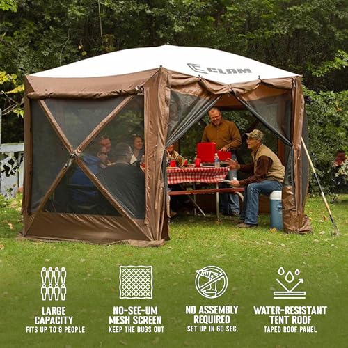 CLAM Quick Set Pavilion Portable Pop Up Outdoor Gazebo Tent with Tarp Cover Tan