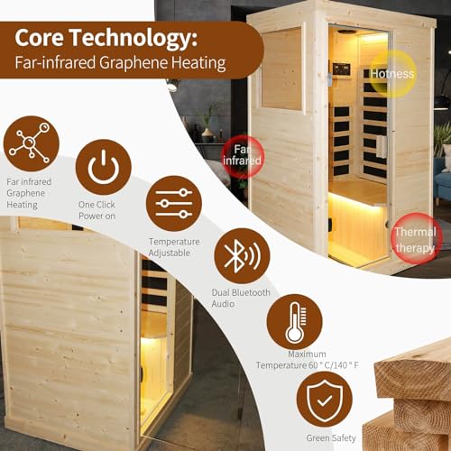 ToTibuy Far Infrared Wooden Sauna Room Single Person Spa Wood Color