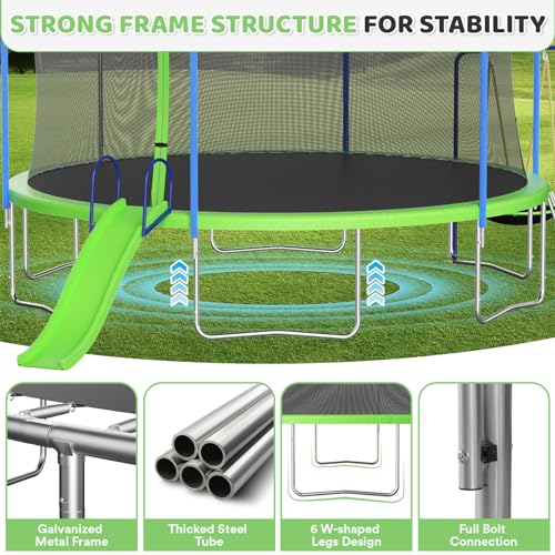 Skepphlay 12FT Outdoor Trampoline Set with Basketball Hoop Green