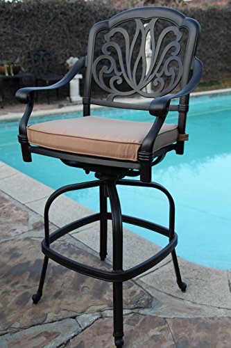 GrandPatioFurniture.com CBM Patio Elisabeth Collection 7 Piece 48" Cast Aluminum Bar Set Black Brown