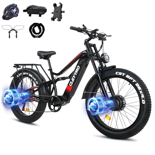 Cleytro Adult Electric Bike 1500W Dual Motor 52V21Ah Battery 37MPH 50Miles Range 26 Inch Fat Tire Beach Mountain Electric Bike Hydraulic Disc Brakes Full Suspension ES7PRO 1500W 37MPH Black