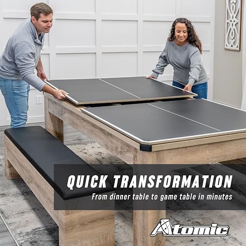 Atomic Hampton 3-in-1 Combo Table - Billiards, Ping Pong, Dining - Premium Black Felt, XL Bench - Tan