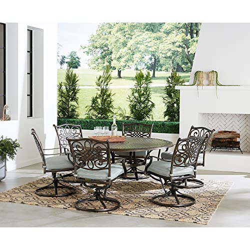 Hanover Renditions 7 Piece Outdoor Dining Set with 60" Round Table and Swivel Chairs Mist