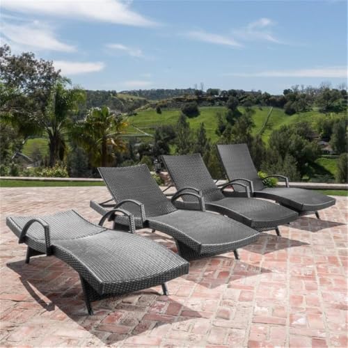Noble House Salem Outdoor Wicker Arm Chaise Lounge Set of 4 Grey