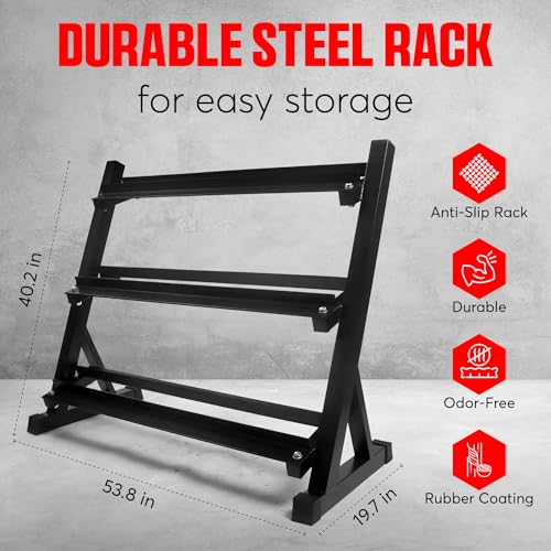 StrengthUSA Rubber Hex Dumbbell Set with Rack 550 lbs Black