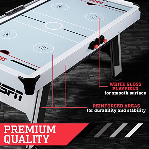 ESPN Sports Air Hockey Game Table 72 Inch Indoor Arcade Gaming Set White/Black/Red