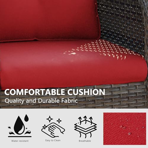 MeetLeisure 5 Piece Outdoor Patio Furniture Set Wicker Conversation Bistro Set Red