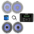 KICKER Marine USB Bluetooth AM/FM Media Center Receiver with 4X 6.5" LED Boat Speakers & Grilles