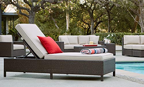Serta Brown Resin Wicker Outdoor Patio Storage Chaise Lounge Beige