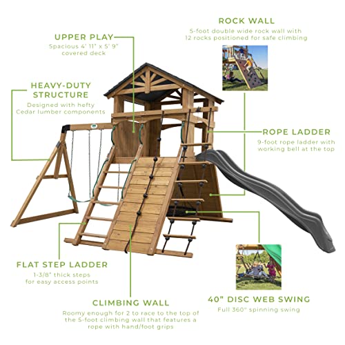 Backyard Discovery Endeavor Cedar Swing Set with Gray Wave Slide