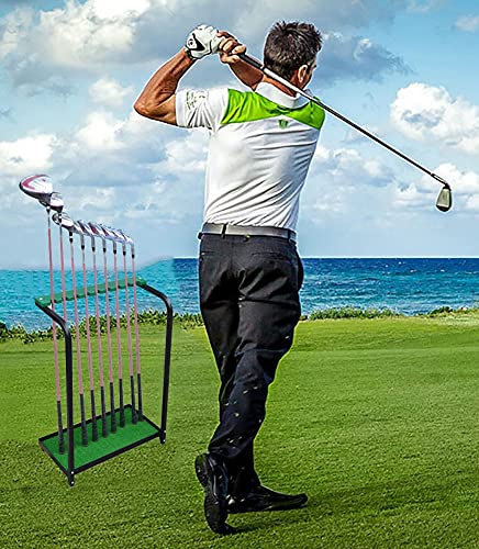 IxapA Freestanding Golf Club Display Stand Rack For Outside/Inside, Steel Golf Putter Rack For Family Club Placement, Golf Clubs Shelf Organizer Equipment Storage - Hold 9 Golf Clubs