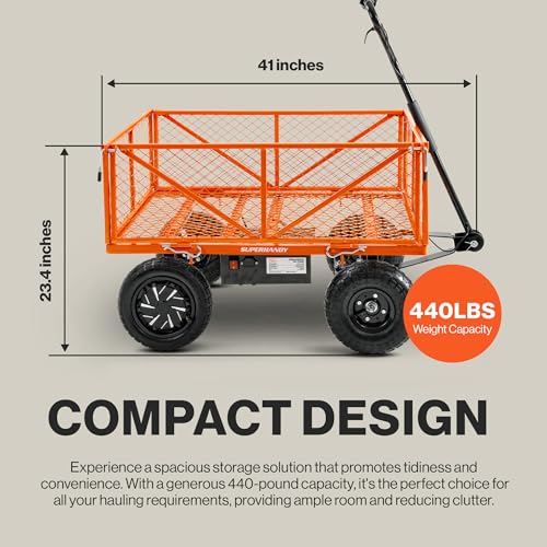 SuperHandy Electric-Assist Garden Cart 5.7 Cu Ft 440lbs Load All-Terrain Orange