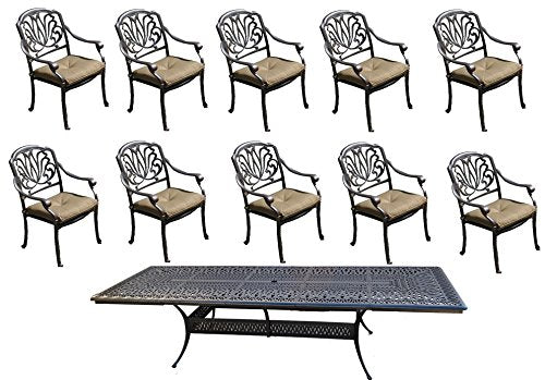 Sunvuepatio 11 Piece Patio Dining Set Cast Aluminum Outdoor Furniture Rectangular Extendable Table Desert Bronze