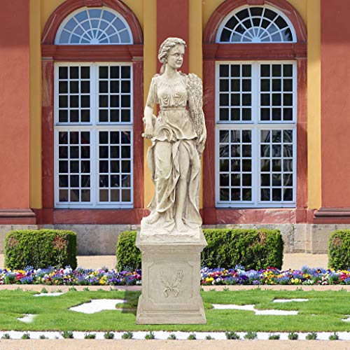 Design Toscano Summer Woman of the Four Seasons Garden Statue with Plinth 87 inch Ancient Ivory