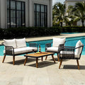 IDZO Serene Outdoor Conversation Set 4 Pieces FSC Certified Acacia Wood with Soft Cushions Cream Opal