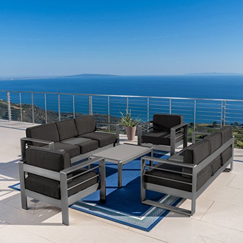 Christopher Knight Home Cape Coral Outdoor 5 Piece Conversation Set with Water Resistant Cushions Dark Gray + Gray