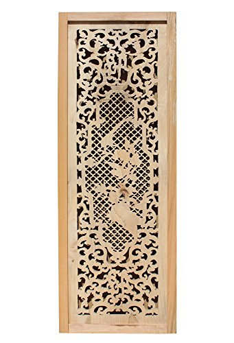 Orientliving Chinese Rectangular Wood Flower Bird Carving Wall Panel Plaque Brown