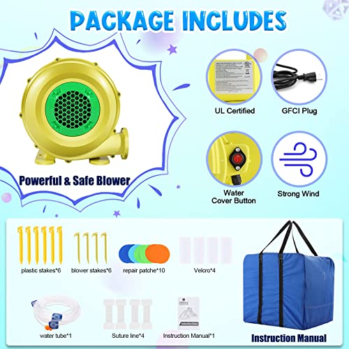 AKEYDIY Inflatable Water Slide Park with Splash Pool and Climbing Wall