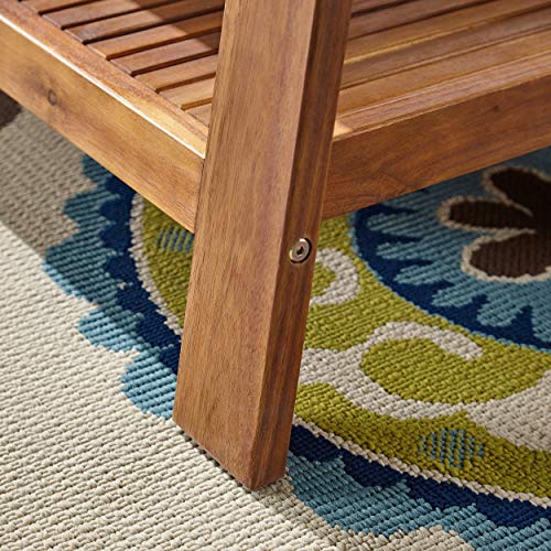 Great Deal Furniture Outdoor Teak Finished Acacia Wood Loveseat and Coffee Table Set with Beige Cushions