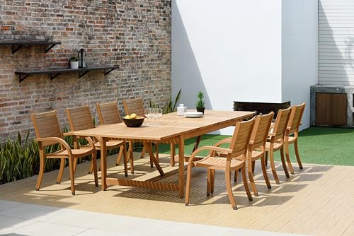 Amazonia Berlin 9-Piece Outdoor Furniture Set Teak Finish Light Brown