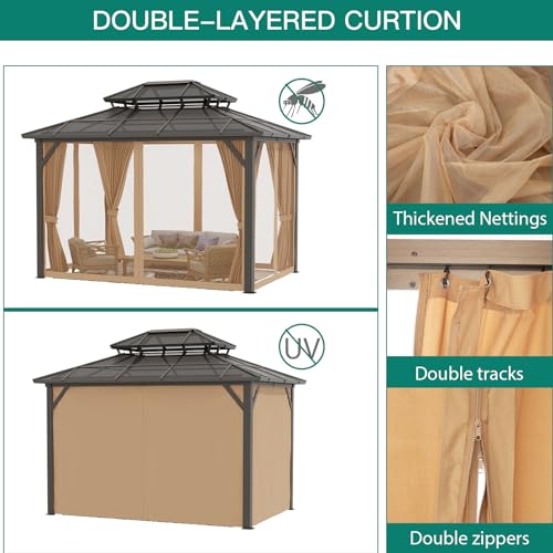 GAOMON 10'x12' Hardtop Gazebo Brown