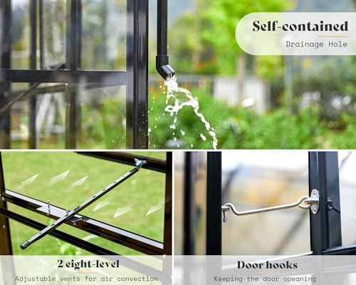 AMERLIFE 14x9.5x9 FT Hybrid Polycarbonate Greenhouse Black