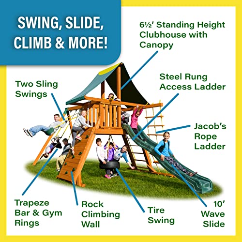 Best in Backyards Supremescape Cedar Wood Swing Set Jungle Gym Green & Yellow Components