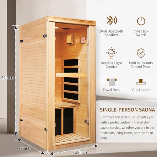 RIGO 1-Person Infrared Sauna Indoor Hemlock Wood Low EMF 980W