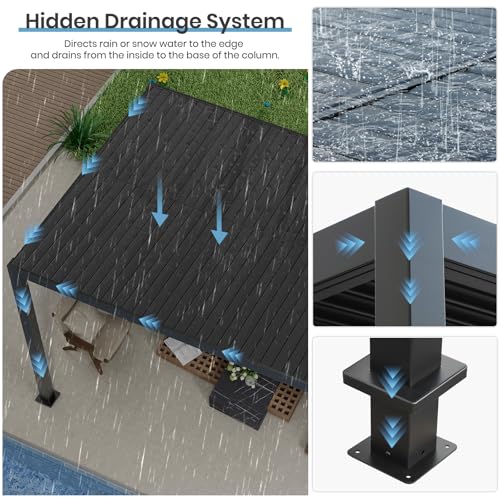 Sumshadow 10x13 Outdoor Louvered Pergola with Adjustable Roof Black