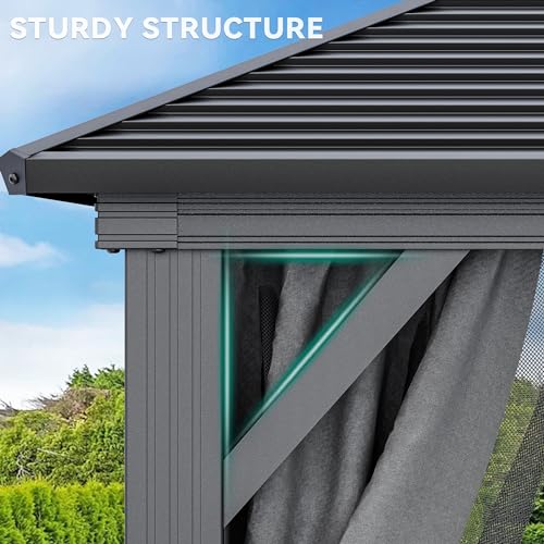 YITAHOME 10x10ft Hardtop Gazebo with Nettings and Curtains, Heavy Duty Galvanized Steel, Gray
