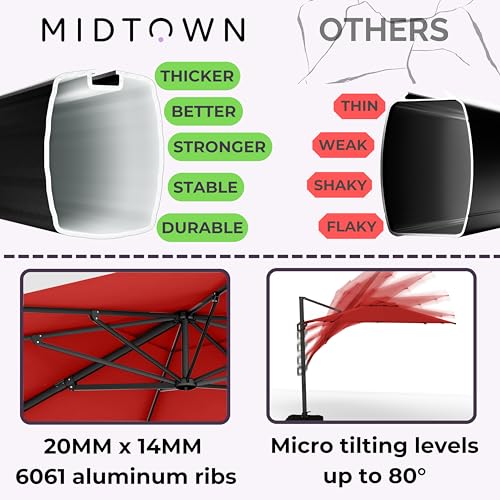 Midtown Umbrellas 9x9 Ft Outdoor Cantilever Patio Umbrella Black Frame Sunbrella Red