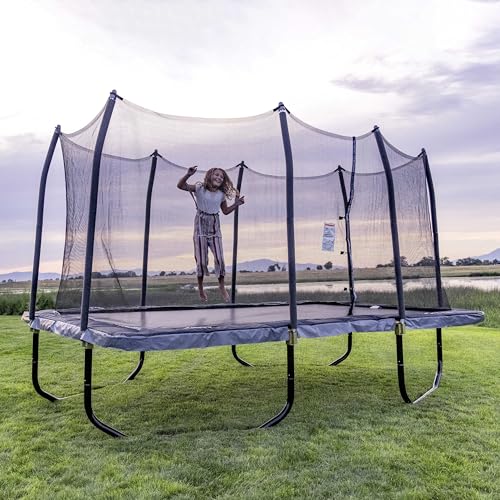 Skywalker Trampolines Epic Series 15 FT Rectangle Outdoor Trampoline with Enclosure Net Black and Gray