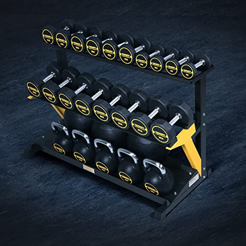 ToughFit 450LBS Dumbbell Set with 3-Tier Rack - PEV Coated Iron Handle - Black & Yellow