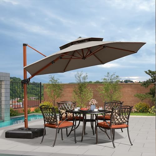 PURPLE LEAF Sunbrella 11 Feet Double Top Patio Umbrella Offset Cantilever Spectrum Graphite