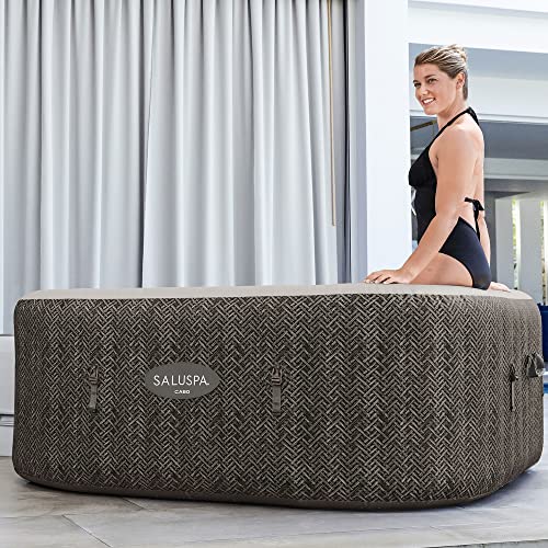Bestway SaluSpa AirJet Inflatable Hot Tub Square Portable Outdoor Spa Brown Wicker