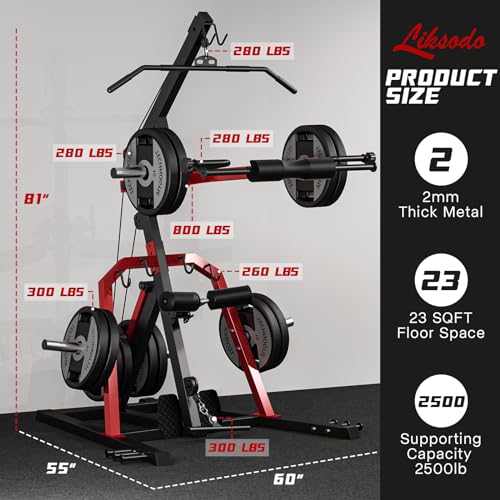 Liksodo Leverage Gym 2500LB Adjustable Full Body Workout Machine Red with Bench