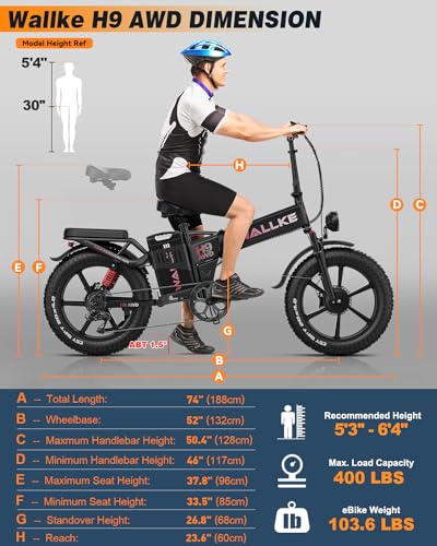 W Wallke Folding Electric Bike for Adults, 1750W Dual Motor, 48V 40Ah Long Range Ebike 20" Fat Tire Gray