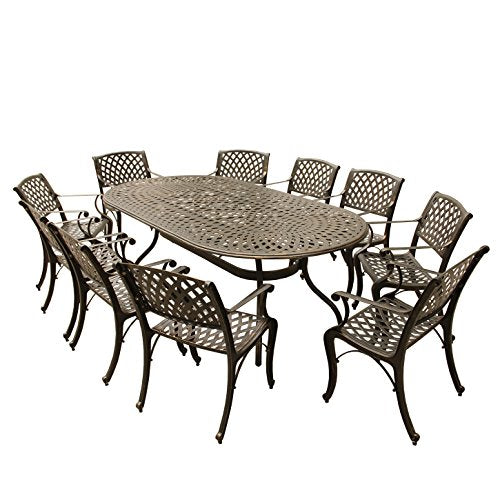 Oakland Living Contemporary Modern Mesh Lattice Oval Patio Dining Set with Ten Chairs Bronze