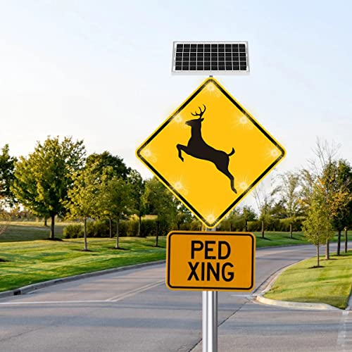 Generic 24" Solar Powered LED Flashing Deer Crossing Sign Yellow