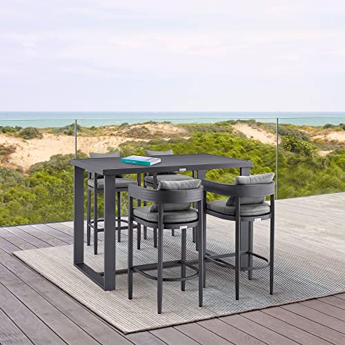 Armen Living Menorca Outdoor Patio 5-Piece Bar Table Set Aluminum Dark Grey